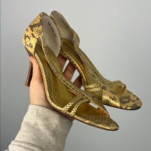 Libertas braided gold and reptile pattern strappy heels size 37